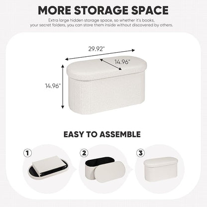 B FSOBEIIALEO Ottoman with Storage for Living Room, Sherpa Folding Storage Ottoman Foot Rest, 30 Inches Collapsible Bedroom Bench White Cream