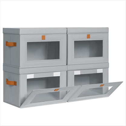 Homsorout Medium Fabric Storage bins - Collapsible Storage Bins with Open Window, 4 Pack Closet Baskets for Shelves, Stackable Decorative Boxes for Home, Dorm, Grey, 13.7"x 9.8" x 9.8"