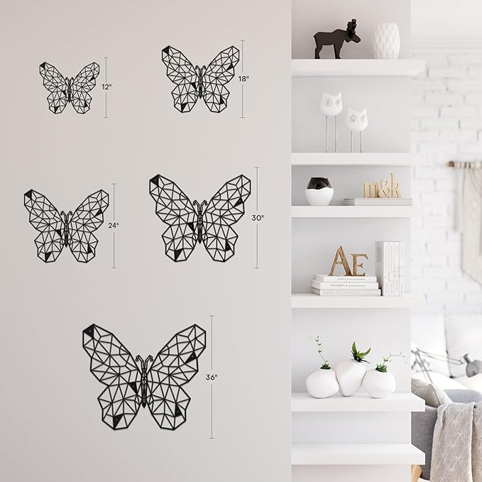 SIGNLEADER Metal Wall Art Decor The Butterfly Effect Modern Abstract Wall Sculpture Hangings Home Decoration for Living Room, Bedroom, Bathroom, Kitchen, Outdoor - 12" Black