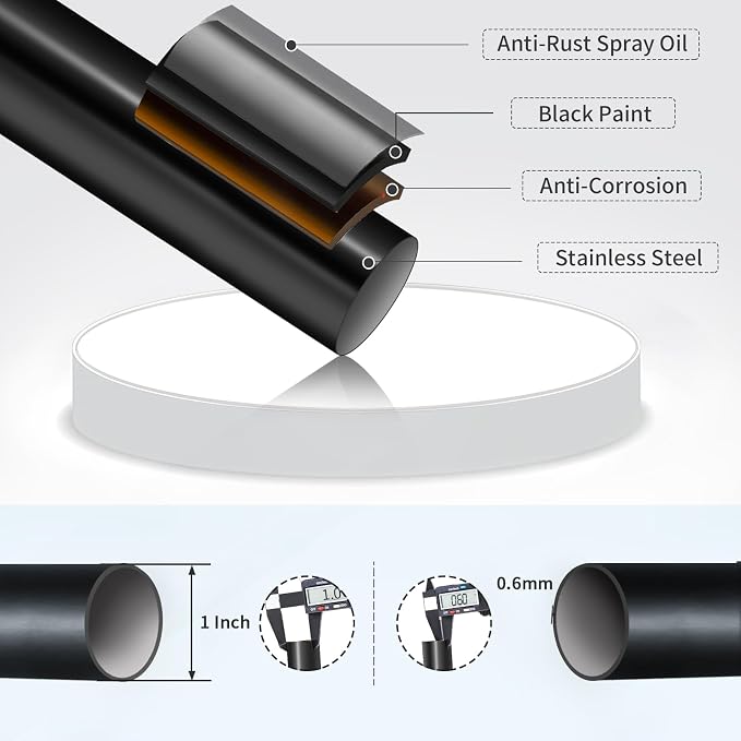 YNL Shower Curtain Rod 34-96 Inches(2.8-8ft), Adjustable Shower Rod No Drilling, Non-Slip, Never Rust, Stainless Steel, Suitable for Bathroom Window, Matte Black