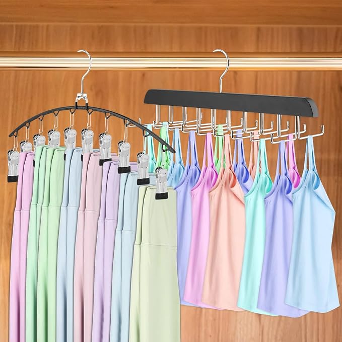2 Pack Legging Organizer & Bra Hanger, Space Saving Underwear and Pants Storage Hangers max Holding 30 Clothes, Multipurpose Hangers for Shorts,Hats(Color:Black+Silver)