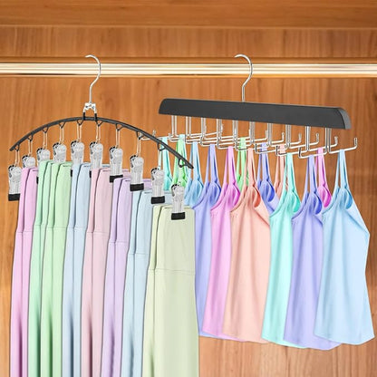 2 Pack Legging Organizer & Bra Hanger, Space Saving Underwear and Pants Storage Hangers max Holding 30 Clothes, Multipurpose Hangers for Shorts,Hats(Color:Black+Silver)