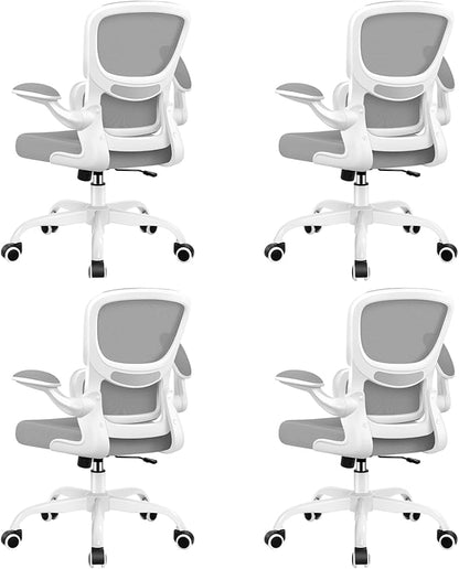 Office Chair Ergonomic Desk Chair, Breathable Mesh Comfy Chair with Lumbar Support, Home Desk Chair with Flip-up Armrests, Gaming Chair for Adults Home Office (LightGray,4Pack)