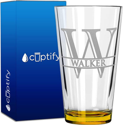 Personalized Beer Glass Engraved Yellow 16oz Pint Glass, Custom Gift for Men & Women with 13 Design Options, Perfect for Birthdays, Weddings, Father’s Day & More