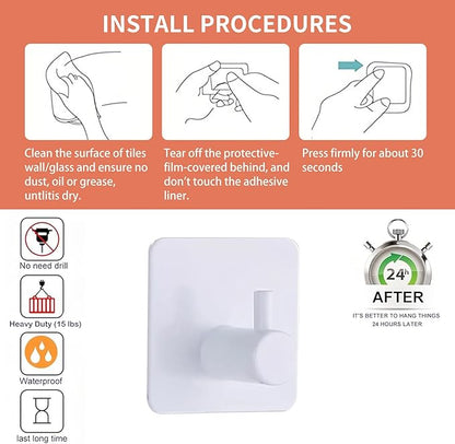 White Adhesive Towel Hooks Heavy Duty Stick on Wall Hooks Shower Hooks for Bathroom Kitchen Door-4 Packs