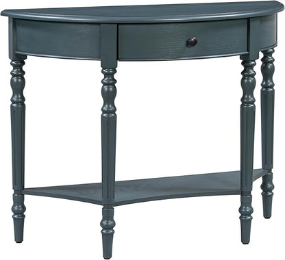 Amposei Small Curved Console Table 39-Inch Retro Farmhouse Wood Entry Sofa Table with Drawer & Storage Shelf for Living Room Hallway Entryway Furniture, Navy Blue