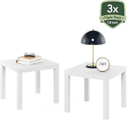 Furinno Classic Toolless Assembly Square Side Table Set of 2, White End Table with 1.8 Thick Tabletop, Night Stand, Bedside Table, for Living Room, Bedroom, Plain White