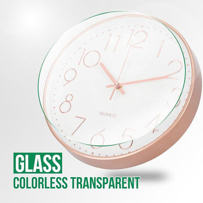 Wall Clock Non-Ticking Silent Modern Simple Style Round Decor Clock Stereoscopic Dial Quartz Wall Clocks for Home/Office/School/Living Room/Bedroom/Kitchen (Rose Gold, 8inch)