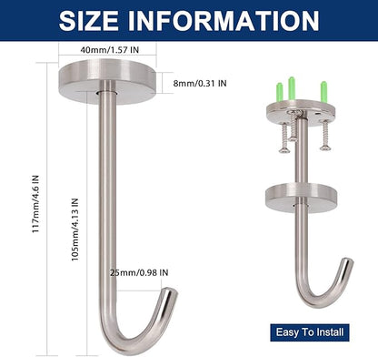 NearMoon Coat Hooks, Wall Mount Hooks for Hanging Hat Hurse Robe, 304 Stainless Steel Heavy Duty Towel Hangers for Bathroom Livingroom Kitchen-Ceiling Hook, 6 Pack (4 Inch, Brushed Nickel)