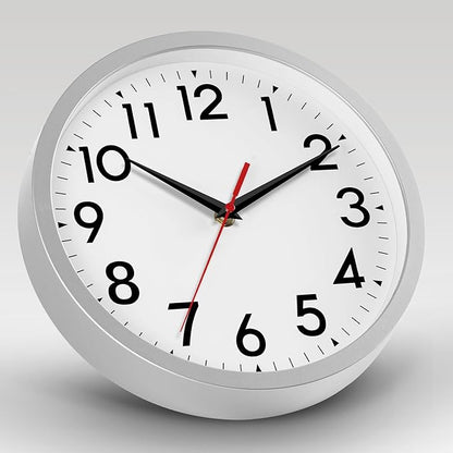 DAXSMY 14 Inch Wall Clock Large Battery Operated Big Silent Non Ticking Analog Decorative for Living Room Office Kitchen Outdoor Classroom Bedroom Bathroom School Home(Silver)