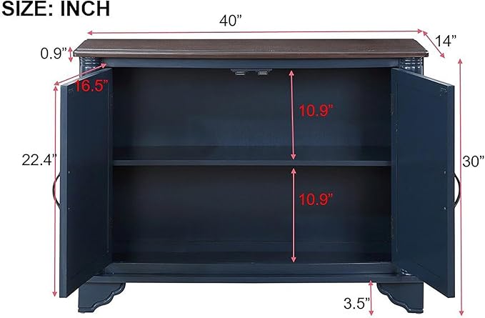 HMFULE 40" Sideboard Buffet Storage Cabinet, Retro Console Table with Solid Wood Feet Adjustable Shelf & 2 Doors for Kitchen Dining Room Living Room (Navy Blue)