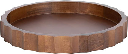 Kate and Laurel Lissi Decorative Round Tray with Wavy Design, 15 Inch Diameter, Walnut Brown, Mid-Century Modern Scalloped Circle Serving Tray for Coffee Table, Ottoman, or Entryway Decor
