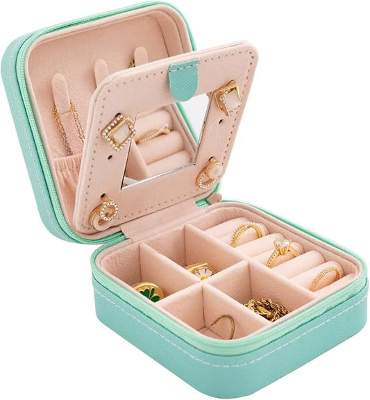 KElofoN Travel jewelry case Travel jewelry box Travel Jewelry Organizer Small Jewelry Organizer Box Gift for Girls Women with Mirror(Blue)