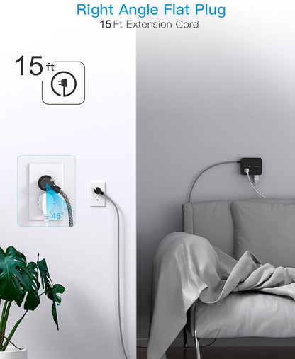 Long Extension Cord 15 ft, HANYCONY Surge Protector Power Strip 15 Feet with 4 Outlets 4 USB Ports (2 USB C), 3 Prong Desk Charging Station, Wall Mount for Indoor Essentials