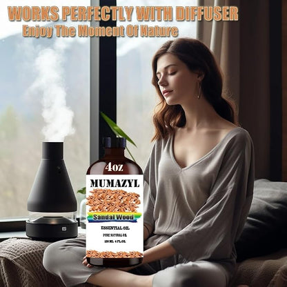 Sandalwood Essential Oil, Sandalwood Oil 4 Fl Oz 120ML for Diffuser Humidifier Yoga Cleaning DIY Candle Soap Making MUMAZYL Essential Oils