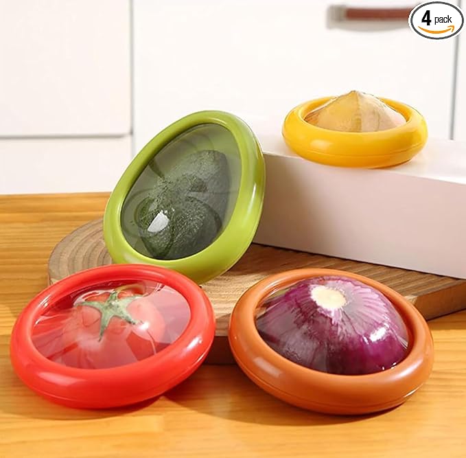 Silicone Fruit And Vegetable Containers For Fridge, Reusable For Food Storage, Fresh Stretch Pods For Food Saver (Green,Red,Yellow,Brown) - 4 Pieces