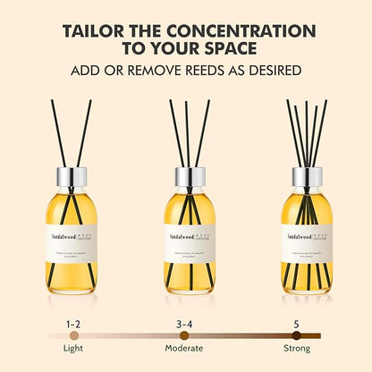 Clesh Reed Diffuser Set, 6.7 oz Sandalwood Scented Diffuser with Sticks, Home Fragrance Reed Diffuser for Bathroom Shelf Decor