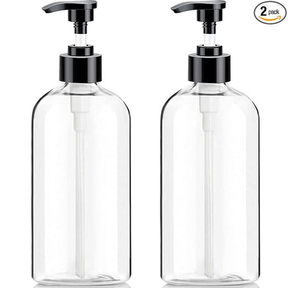 Empty Plastic Pump Bottles Dispenser（16.9 Oz, 2 Pack）, Portable Amber BPA-Free Travel Shampoo Lotion Pump Bottle Durable Refillable Containers for Massage Oil, Liquid Soap
