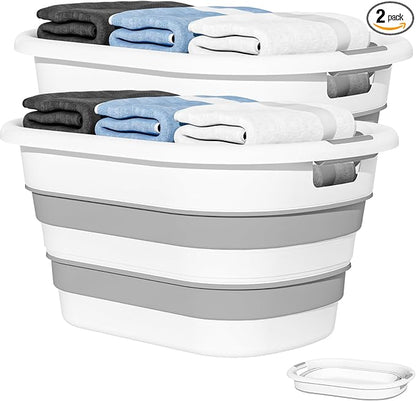 OOAMBB 43L(11.5Gallon) Collapsible Laundry Baskets Plastic, Pop Up Laundry hamper/Storage Container, Foldable Laundry Basket with Large Capacity,Sturdy,Space Saver (Grey, 2 Packs)