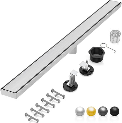 DLONE Linear Shower Drain | 60" AISI 304 Stainless Steel Linear Drain, Brushed Nickel Shower Drain with Tile Insert Panel & Adjustable Feet, Long Rectangle Shower Floor Drain in Bathroom, Balcony etc