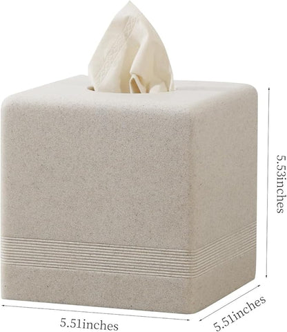 Haocoott Tissue Box Cover Square, Resin Facial Tissue Holder Covers Cube Toilet Paper Holder Case Dispenser Home Decorative for Bathroom Kitchen Bedroom Living Room Office (Beige)