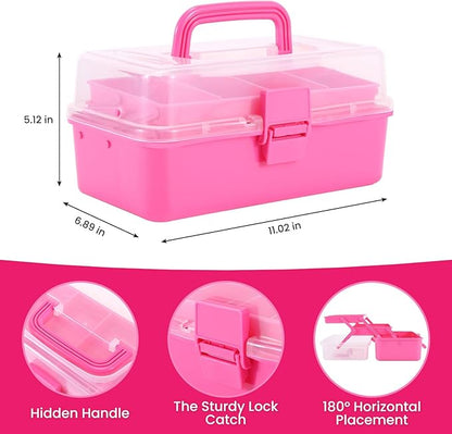 SMMYMGF 3-Layer Tackle Box Organizer, Storage Tool Box,Art & Crafts Case,Sewing Supplies Organizer,Fishing Tackle(pink)