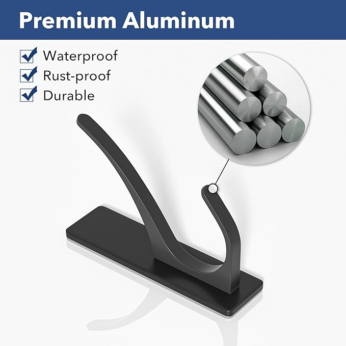pickpiff Self Adhesive Coat Hooks for Hanging: Heavy Duty Stainless Wall Hook for Towel, Utensil, Backpack, Hat, Sturdy Metal Hanger for Bathroom, Kitchen, Door, 4-Pack, Matt Black