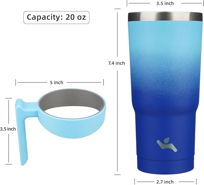 20 oz Tumbler with Handle and 2 Straw 2 Lid, Insulated Water Bottle Stainless Steel Vacuum Cup Reusable Travel Mug,Sky