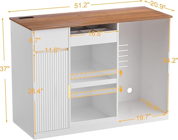 GDLF Snack Bar Cabinet with Fridge Space, White Coffee Bar and Beverage Station with Snack Storage and Display Shelves for Kitchen, Dining Room or Family Room, 51.2"