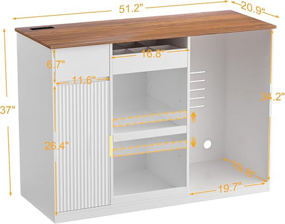 GDLF Snack Bar Cabinet with Fridge Space, White Coffee Bar and Beverage Station with Snack Storage and Display Shelves for Kitchen, Dining Room or Family Room, 51.2"