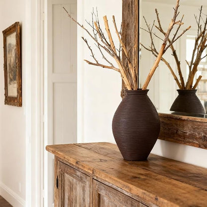 Brown Rustic Vase – 8.6" Farmhouse Vase for Table Centerpiece, Resin Vintage Vases for Pampas Grass, Rustic Decor for Dining Table, Entryway, Mantel or Living Room Shelf