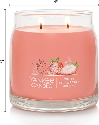 Yankee Candle White Strawberry Bellini Scented, Signature 13oz Medium Jar 2-Wick Candle, Over 35 Hours of Burn Time