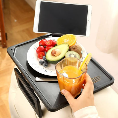 Smatdecis Couch Arm Tray Table Sofa Arm Clip, Armrest Tray Table Suitable for Home Drinks/Fast Food/Fruit Etc, Large Size Multi-Function Black(360° Rotating Stand B)