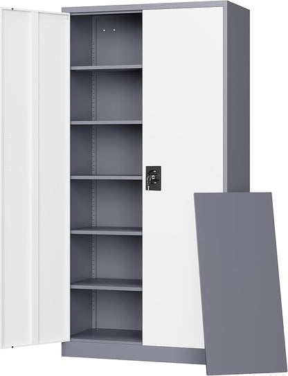 Letaya Metal Garage Storage Cabinets with Lock Door and Adjustable Shelves, Steel Tool Cabinets for Home,Office,Warehouse Organisieren (Gery White, 71" H)