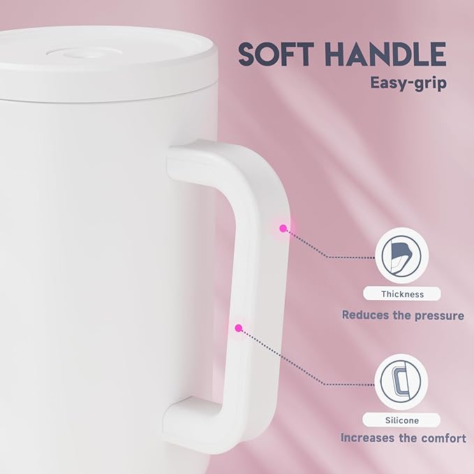 Meoky 40 oz Tumbler with Handle and Straw: Stainless Steel Insulated Tumbler with Lid and Straw - 100% Leak Proof Tumbler for Car Cup Holders - Travelers Commuters Workers, White