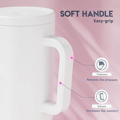 Meoky 40 oz Tumbler with Handle and Straw: Stainless Steel Insulated Tumbler with Lid and Straw - 100% Leak Proof Tumbler for Car Cup Holders - Travelers Commuters Workers, White
