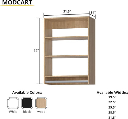Medium Double Hanging Closet Unit, Modular Closet System, Wood Closet System Organizer with Storage for Walk In Closets, Clothing Rack Closet for Hanging Clothes, Bedroom, Wood, 31.5"W