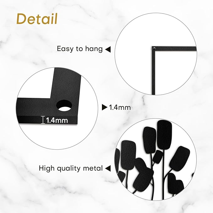 SIGNLEADER Metal Wall Decor Floral Botanical Minimalist Modern Abstract Wall Sculpture Hangings Home Decoration for Living Room, Bedroom, Bathroom, Kitchen, Outdoor - 24" Black