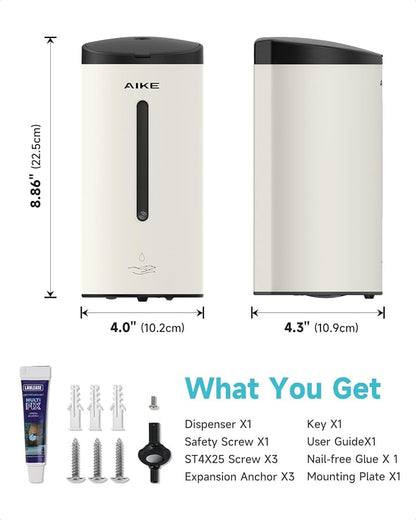 AIKE Automatic Wall Mount Liquid Soap Dispenser, Commercial Stainless Steel with 25oz Large Capacity Save Time Effort and Cost,Model AK1205 (Matte White)