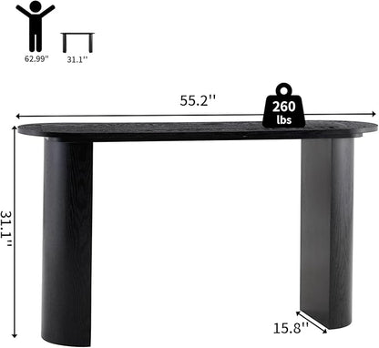 55" Console Table for Entryway, Narrow Sofa Entrance Table with Faux Mars Marble Pattern, Modern Sofa Tables with Rounded Curved Edges for Living Room, Hallway, Foyer, Home Office, Black
