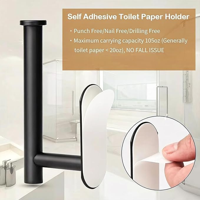 JOPOFI Toilet Paper Holder - Self Adhesive Toilet Paper Holder Wall Mount for Bathroom, Command Strip Stainless Steel Toilet Paper Roll Holder Stick On Wall, No Drilling - Matte Black