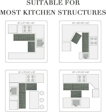 Kitchen Rugs Sets of 2-Non Slip Kitchen Mats for Floor-Thick Stain Resistant Vintage Kitchen Floor Mat Runner Carpet for Hallways Entryway Laundry Room Washable（Green 24"x70"+24"x35"）