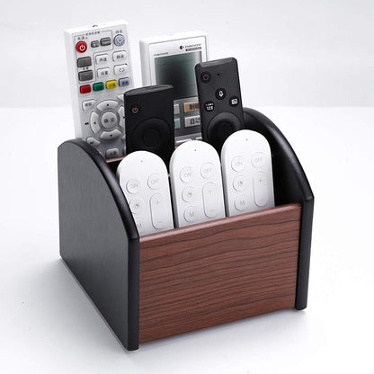 MaxGear Remote Control Holder Caddy, Wooden Desk Organizer with 4 Compartments, Multifunctional Storage for Remote Controls, TV & Office Supplies, Ideal for Tabletop