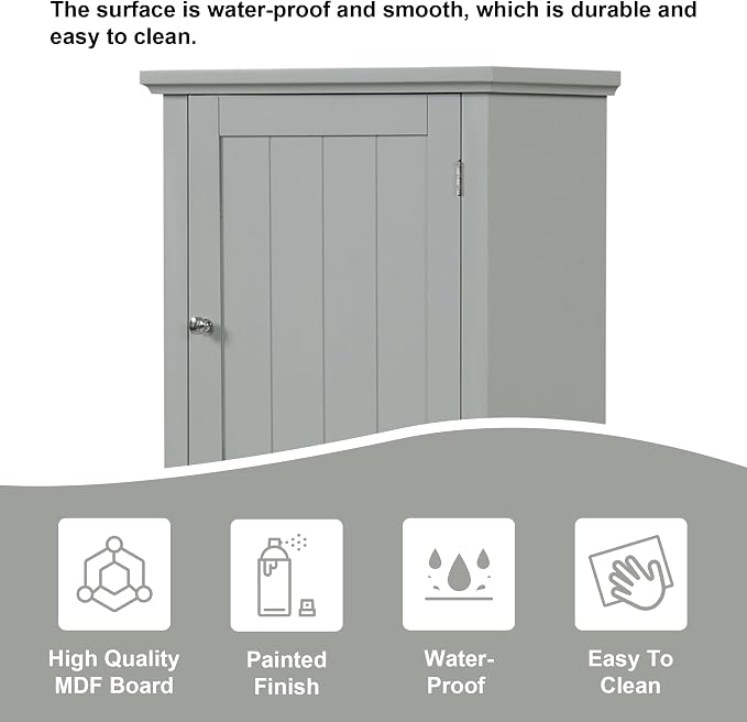 Bathroom Storage Cabinet, Tall Cabinet with Adjustable Shelf | Tall bathroom storage cabinet, 2 enclosed cabinets and middle pull-out compartment keep daily essentials organized