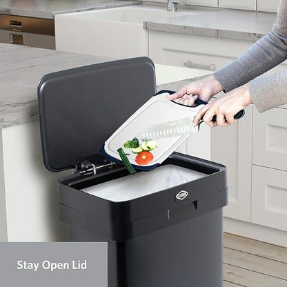 Clorox 13 Gallon Trash Can - 50L Kitchen Trash Can with Wide Step Pedal - Rectangular Black Stainless Garbage Bin with Hinged Rim and Odor Protection