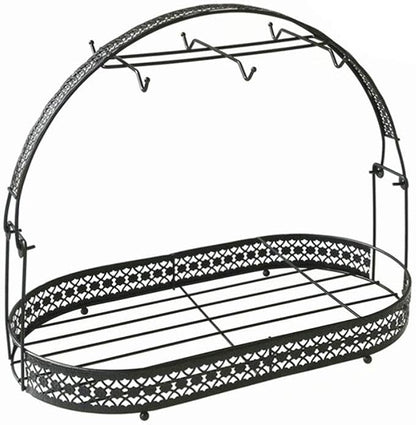 Coffee Cup Holder Stand - Wrought Iron Mug Rack and Dishes Organizer - Drainer Storage Drying Rack for Counter, Cabinet, Table, Kitchen, Restaurant, Office (Black B)