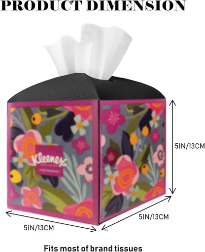 Tissue Box Cover Holder Square Tissue Cube Cover PU Leather Tissue Organizer with Bottom Belt for Bathroom, Tabletop, Car, Night Stands, Office, Home, Kitchen (1, Black)