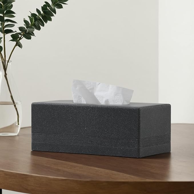 Haocoott Tissue Box Cover Rectangle, Resin Facial Tissues Holder Covers RectangularToilet Paper Holder Case Dispenser Home Decorative for Bathroom Kitchen Bedroom Living Room Office (Black)