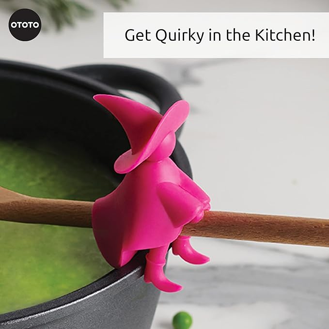 OTOTO Agatha Spoon Holder - Goth Cute Spoon Rest for Stove Top, Gothic, Spooky Cooking Gifts, Witchy Gifts, Cool Kitchen Gadgets, Halloween Gifts (Pink)