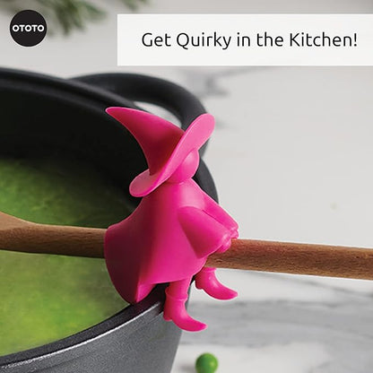OTOTO Agatha Spoon Holder - Goth Cute Spoon Rest for Stove Top, Gothic, Spooky Cooking Gifts, Witchy Gifts, Cool Kitchen Gadgets, Halloween Gifts (Pink)